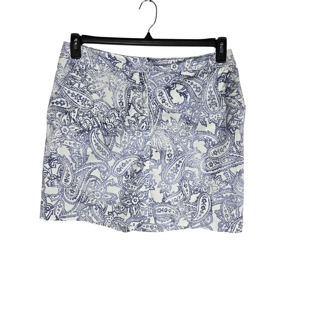 Karen Scott Blue White Paisley Stretch Twill Skort Womens Size 14 Coastal Boho
